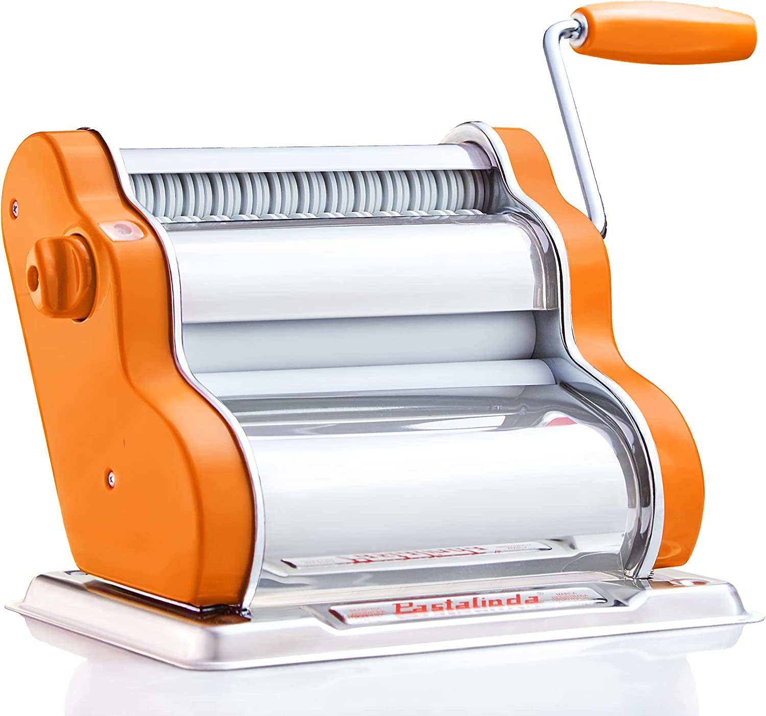 PASTALINDAClassic 200 Pasta Maker Machine, 20 cm Wide Rollers, 9 Thickness Positions, 2 Cutting Positions, Stainless Steel. Includes Reinforced Hand Crank And Two Clamps - Orange Best Price